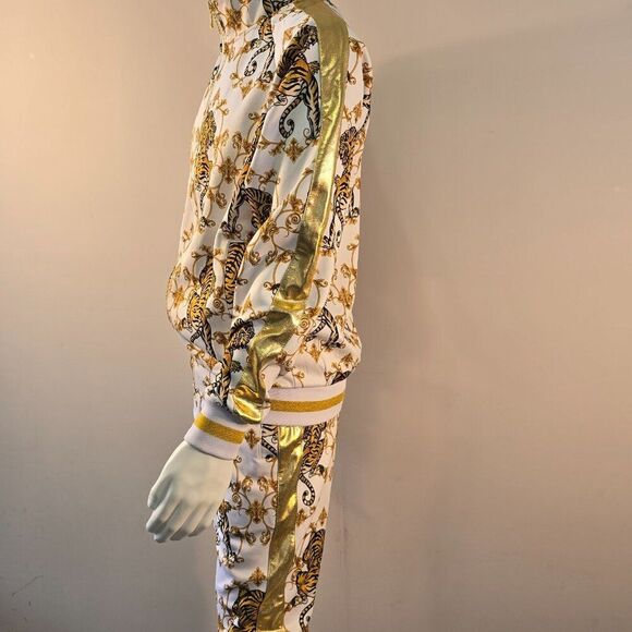 Tiger Print Track Suit Set G -Style USA Mens Sz M Animal Print Gold Accents - Picture 5 of 11